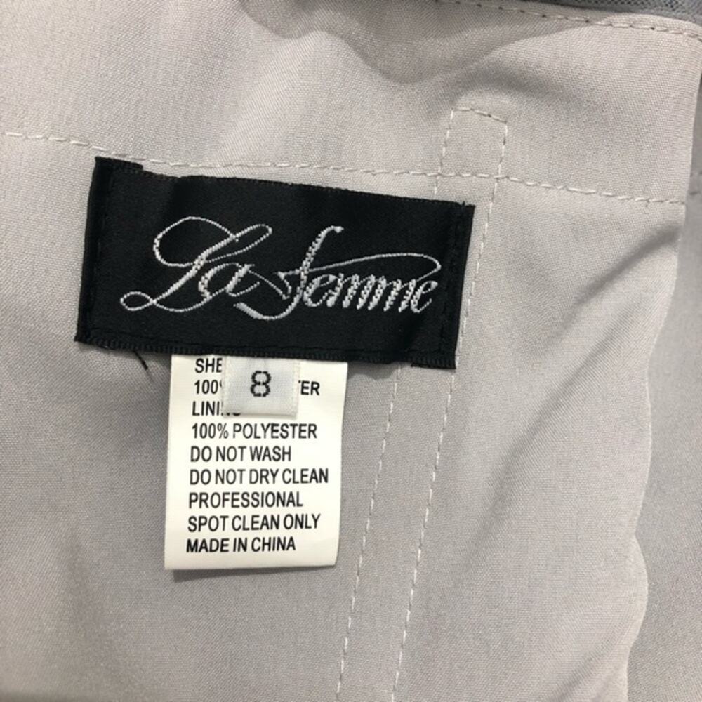 La Femme Silver Crepe Chiffon Embellished Bodice Gown 8 Style 23286 - Picture 9 of 9
